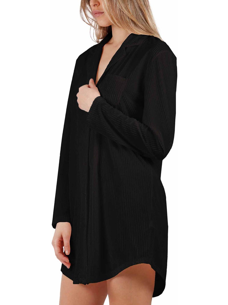 Chemise de nuit manches longues Elegant Stripes Noir - Kiabi