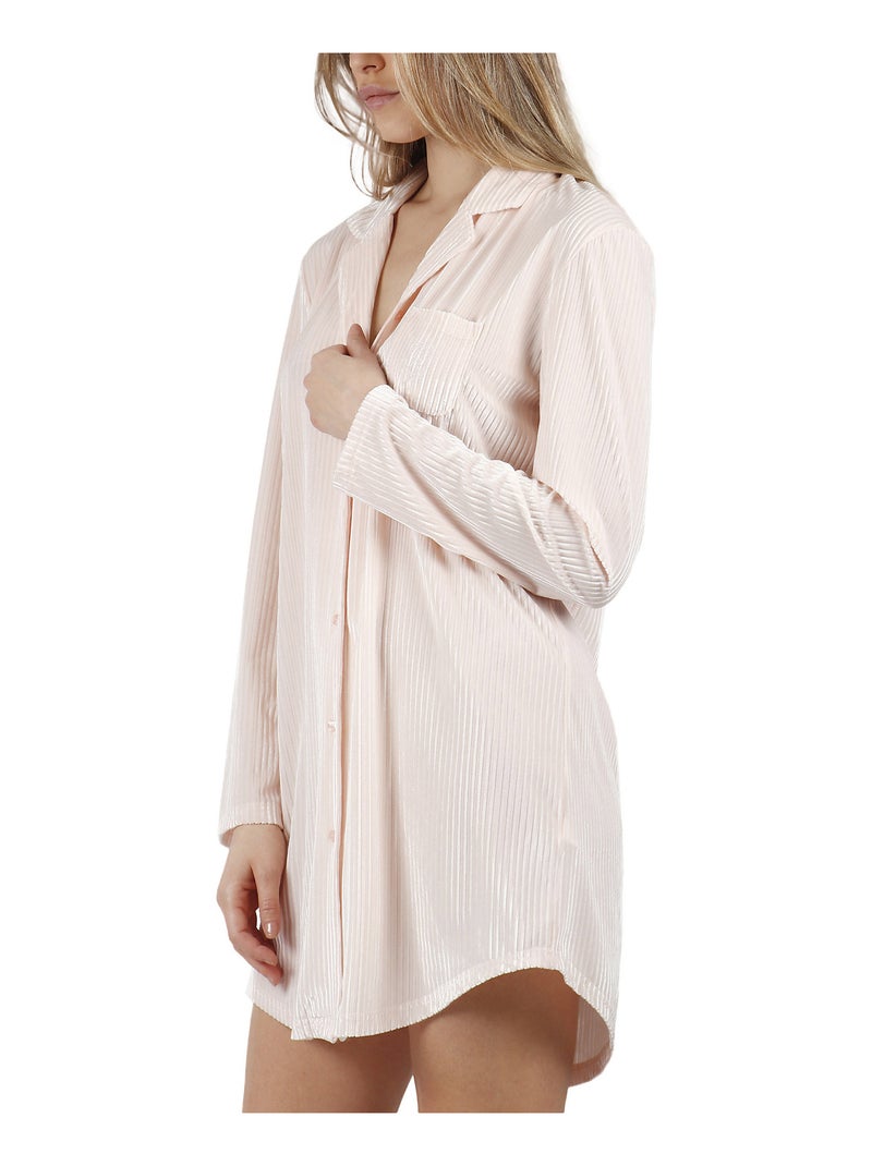 Chemise de nuit manches longues Elegant Stripes Rose - Kiabi