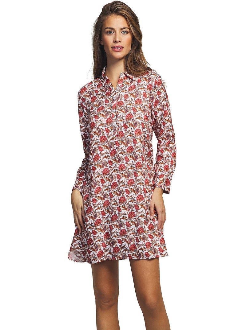 Chemise de nuit manches longues Flores Orange - Kiabi
