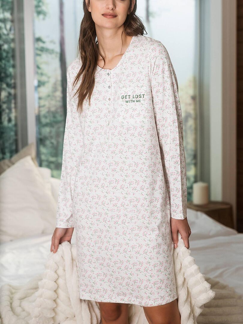 Chemise De Nuit Femme Petit Bateau Manches Longues - Côte 1x1 Rayée - Ouverture Pressions Devant - 13