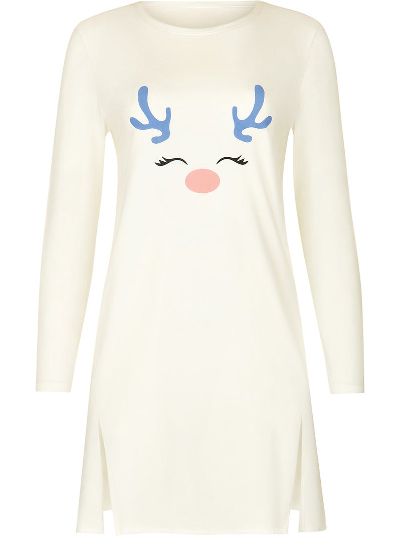 Chemise de nuit manches longues Holiday Ecru - Kiabi