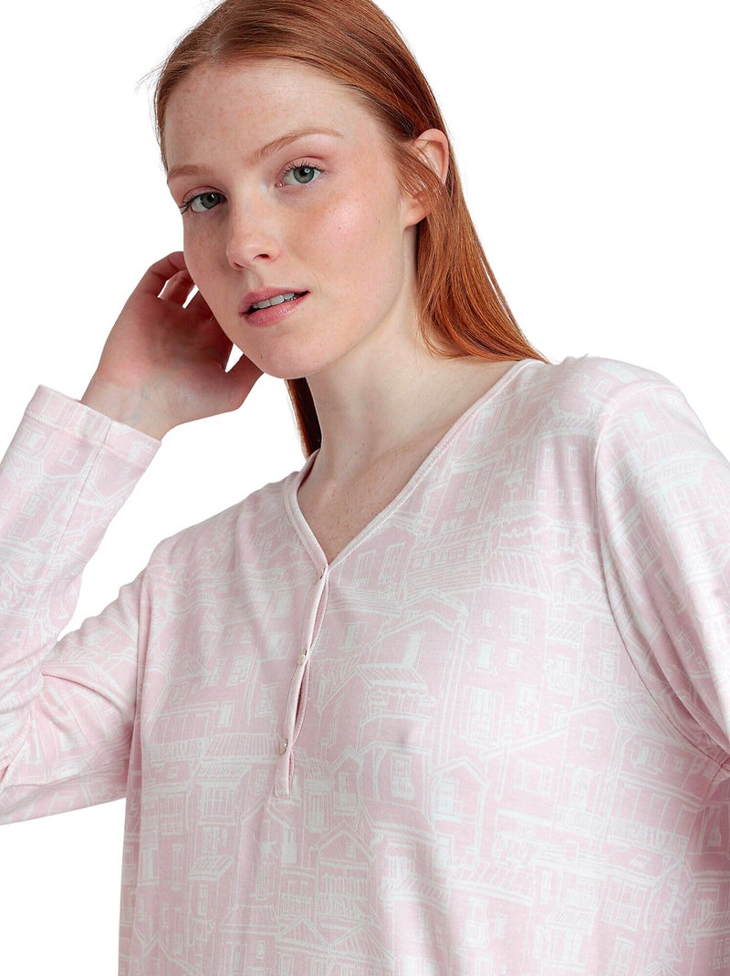 Chemise de nuit manches longues La Vie Est Belle Rose - Kiabi