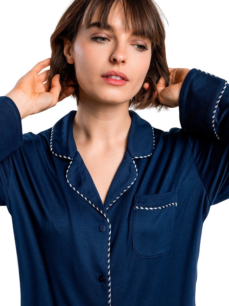 Chemise de nuit manches longues luxury pearl Bleu marine - Kiabi