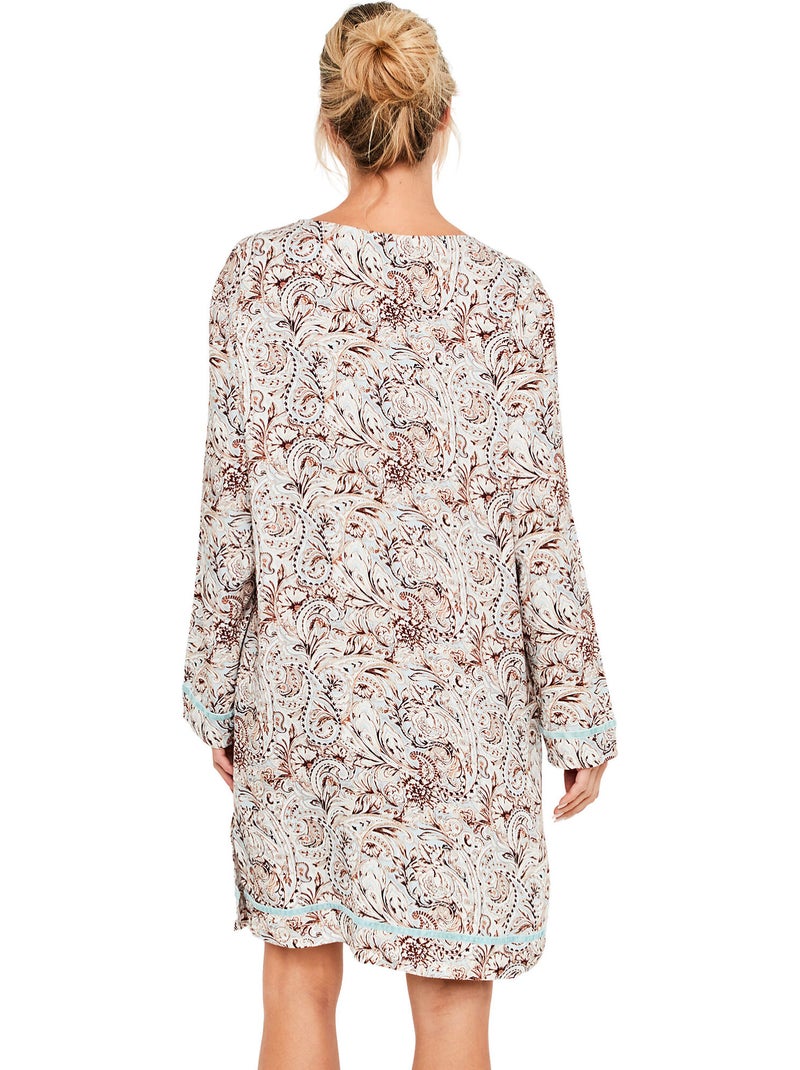 Chemise de nuit manches longues natural paisley Bleu ciel - Kiabi