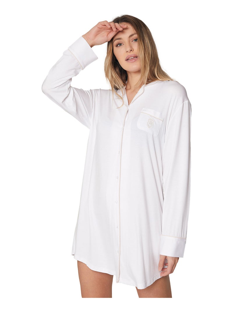 Chemise de nuit manches longues Night Soft Blanc - Kiabi