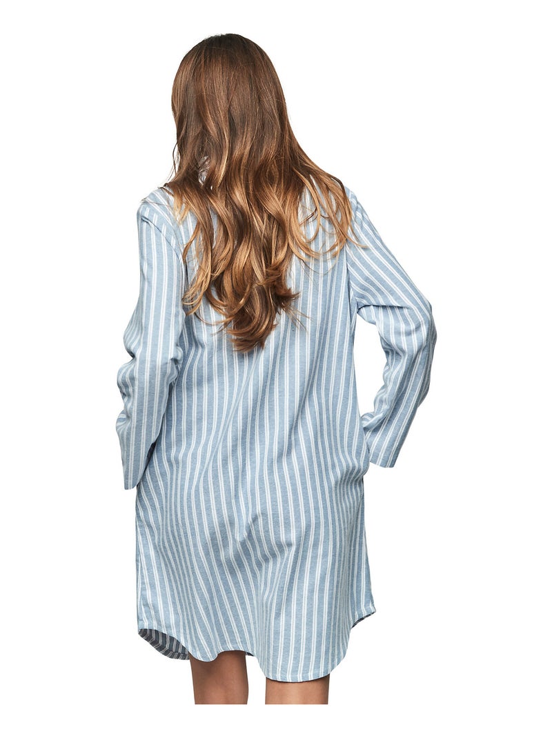 Chemise de nuit manches longues P105 OXFORD Bleu - Kiabi