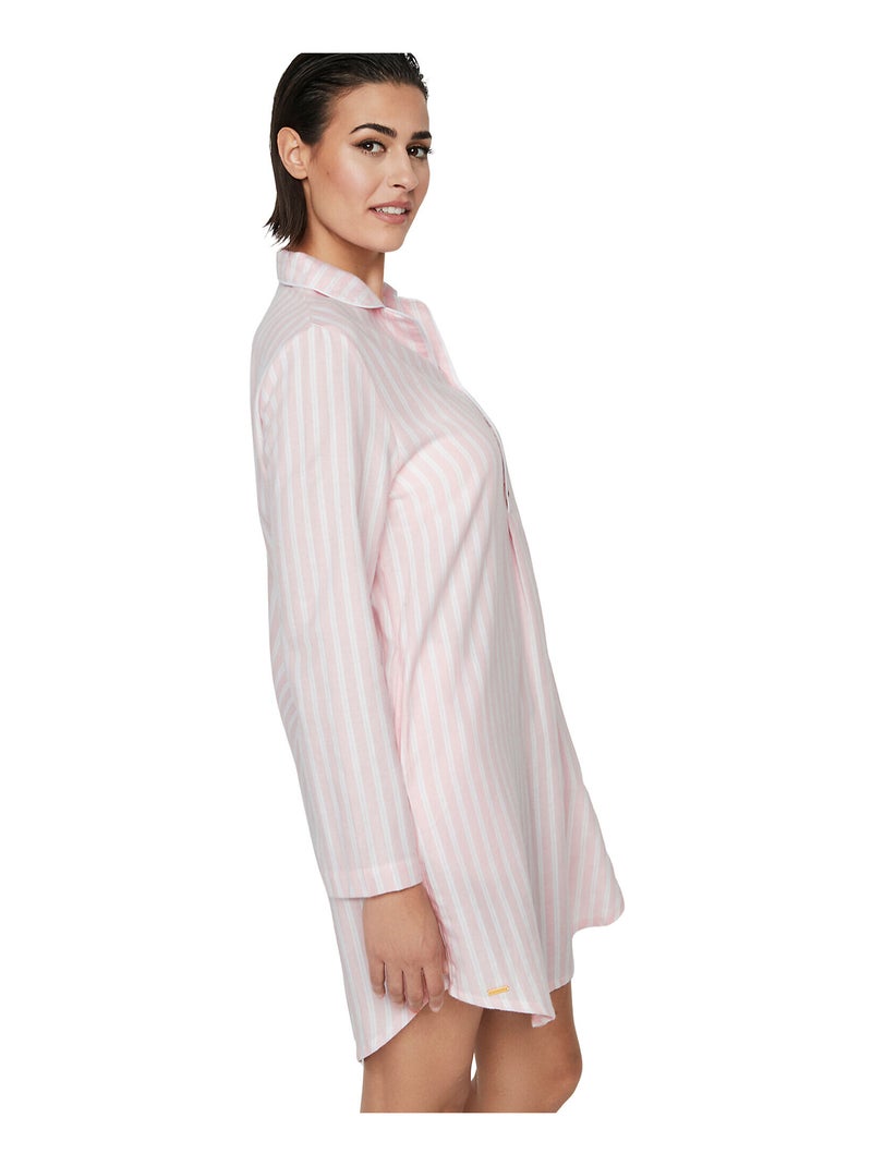 Chemise de nuit manches longues P105 OXFORD Rose - Kiabi