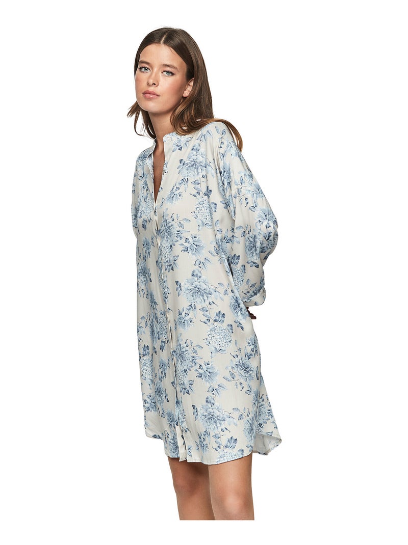 Chemise de nuit manches longues P107 JARDINS SECRETS Bleu - Kiabi