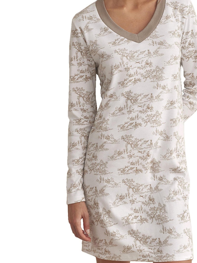 Chemise de nuit manches longues ROMANTICA Marron - Kiabi