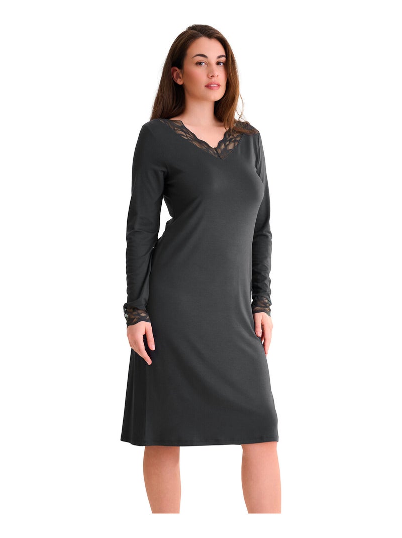 Chemise de nuit manches longues RUTH Gris - Kiabi