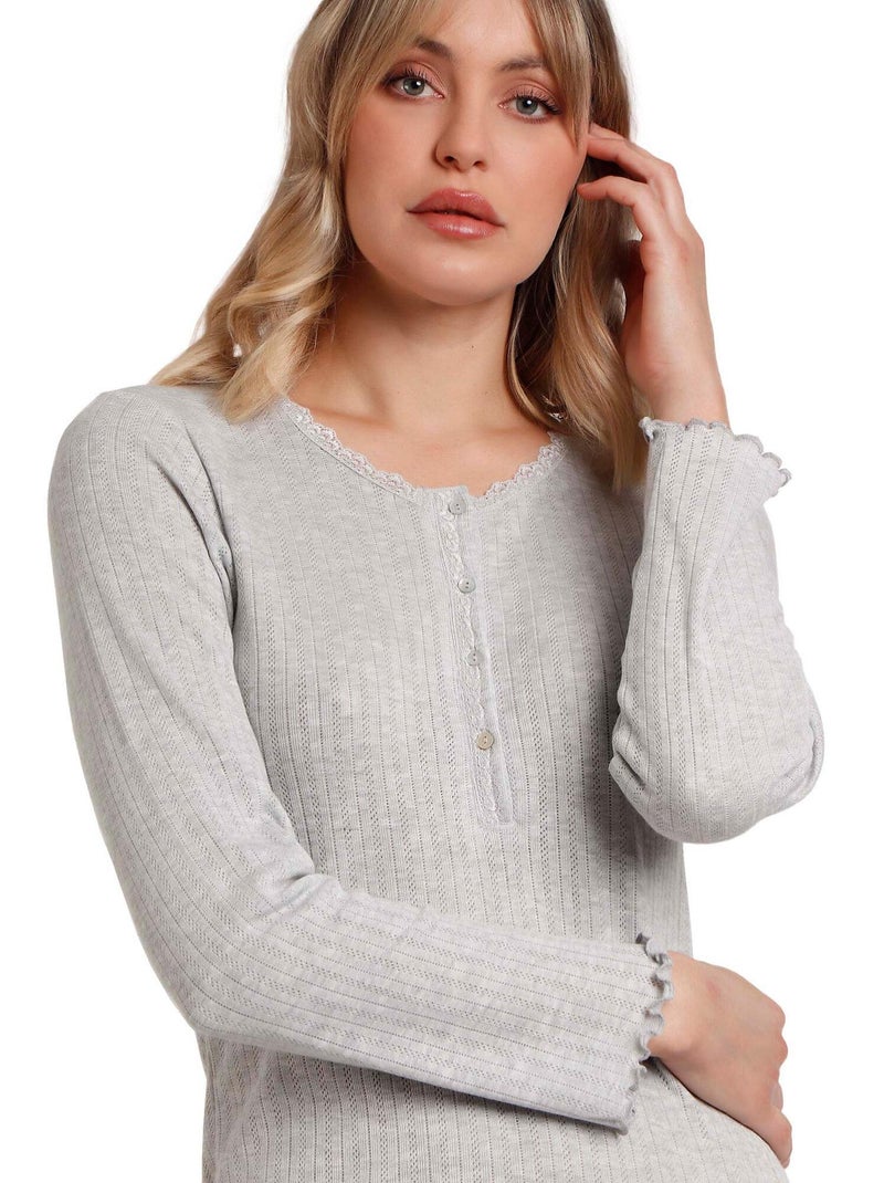 Chemise de nuit manches longues Soft Canale Gris - Kiabi