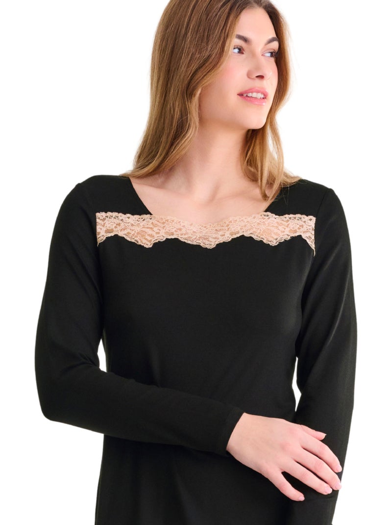 Chemise de nuit manches longues tania Noir - Kiabi
