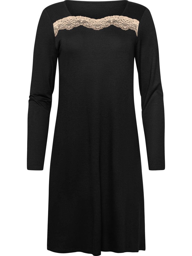 Chemise de nuit manches longues tania Noir - Kiabi
