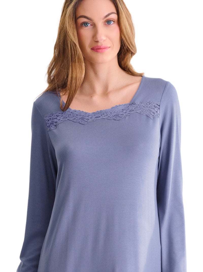 Chemise de nuit manches longues tania Violet - Kiabi