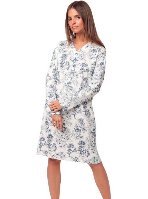 Chemise de nuit manches longues Toile De Jouy - Kiabi