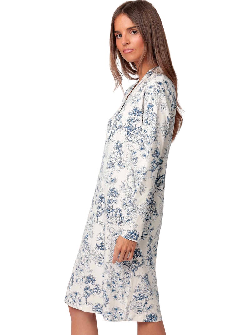 Chemise de nuit manches longues Toile De Jouy Bleu - Kiabi