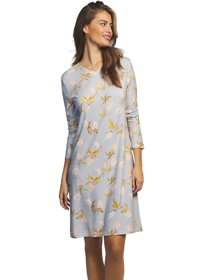 Chemise de nuit manches longues Tulipanes Bleu - Kiabi