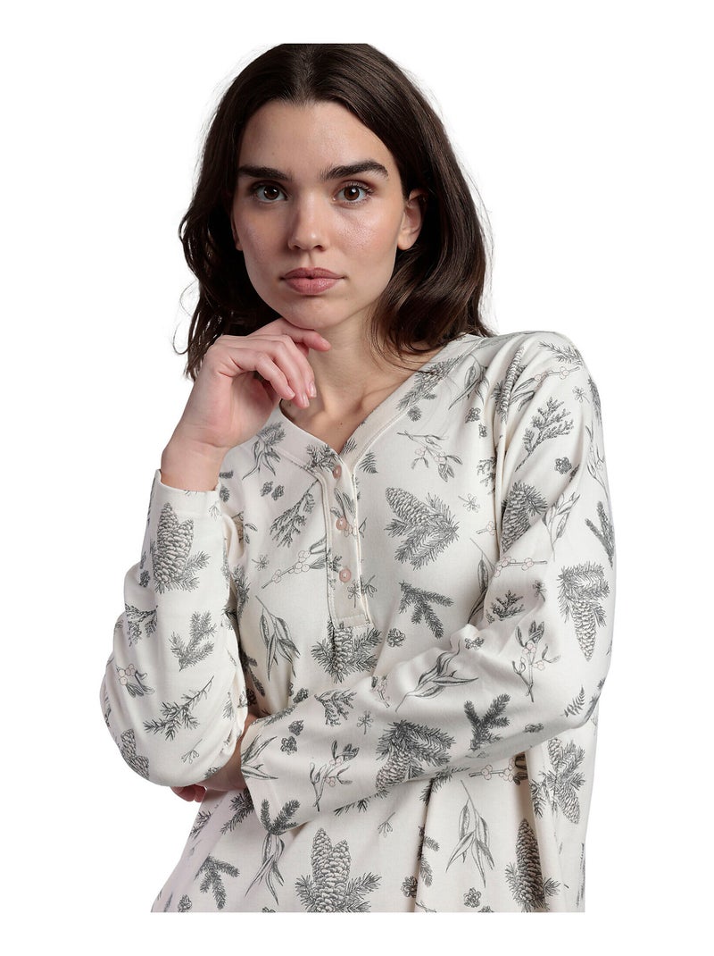 Chemise de nuit manches longues Winter Wood Gris - Kiabi