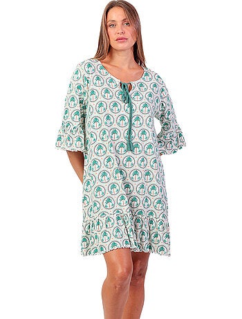 Chemise de nuit manches mi-longues Palm Mosaic