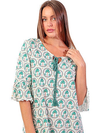 Chemise de nuit manches mi-longues Palm Mosaic