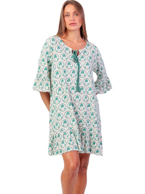 Chemise de nuit manches mi-longues Palm Mosaic - Kiabi