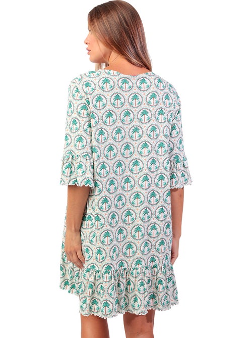 Chemise de nuit manches mi-longues Palm Mosaic - Kiabi