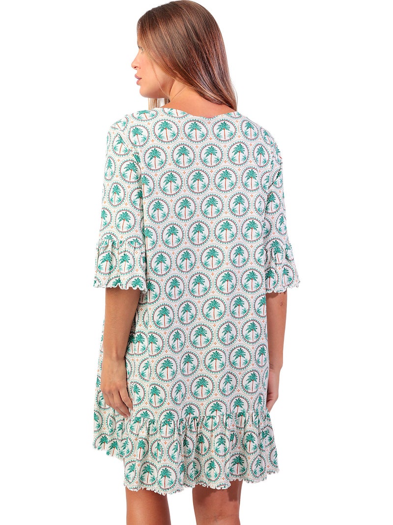 Chemise de nuit manches mi-longues Palm Mosaic Vert - Kiabi