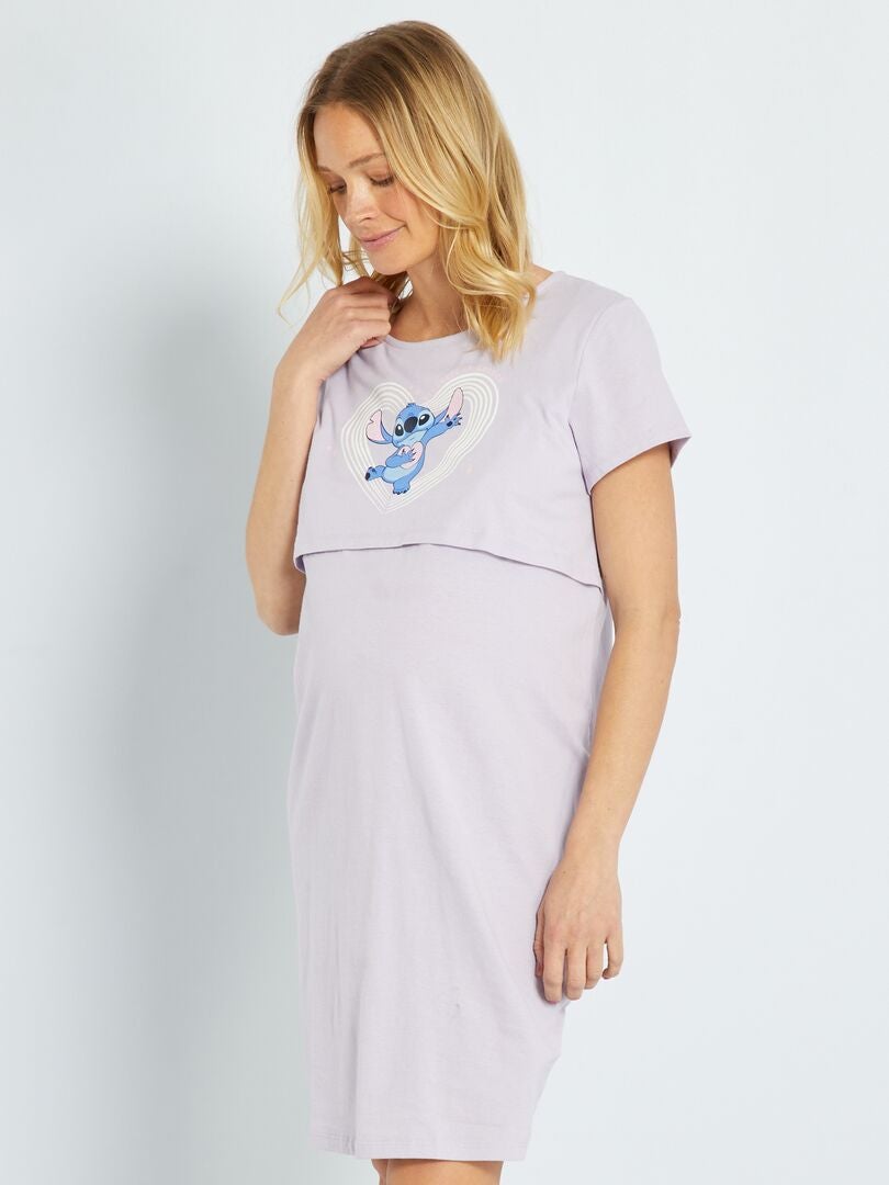 Chemise de nuit maternité 'Stitch' Violet - Kiabi