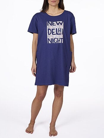 Chemise de nuit maxi T-shirt motif placé - AFIBEL