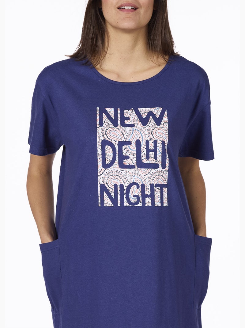 Chemise de nuit maxi t-shirt motif placé - afibel Bleu marine - Kiabi