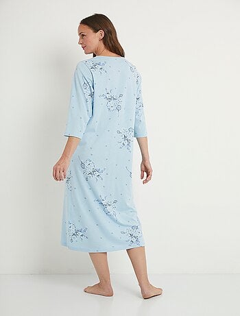 Chemise de nuit mi longue coton brodé manches 3/4 - afibel