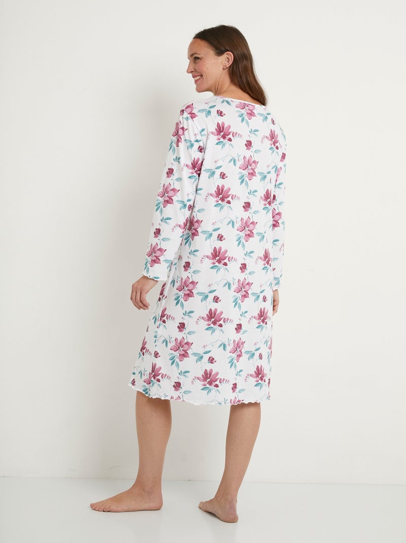 Chemise de nuit mi longue coton et dentelle Multicolore - Kiabi
