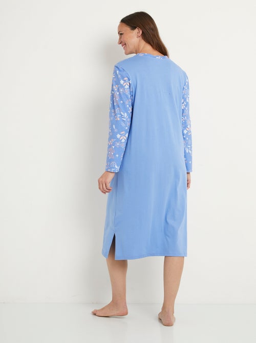 Chemise de nuit mi longue coton uni motif fleuri - Kiabi
