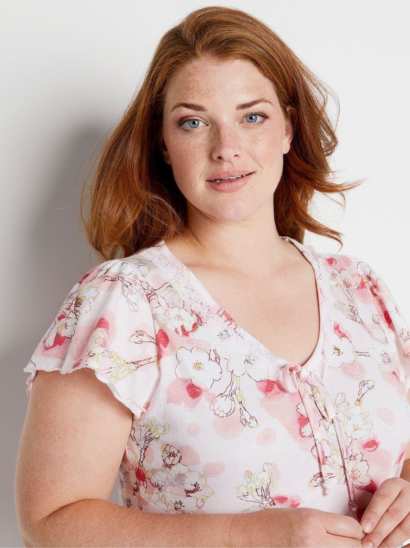 Chemise de nuit mi-longue manches courtes Rose - Kiabi