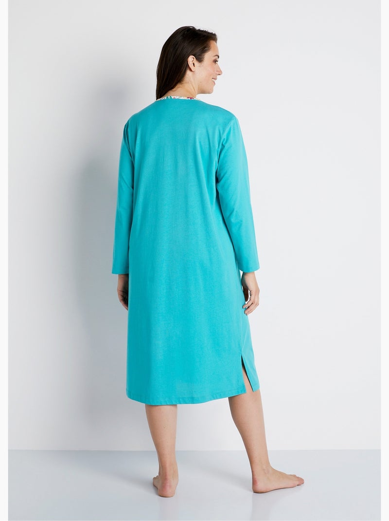 Chemise de nuit mi-longue manches longues Bleu canard - Kiabi