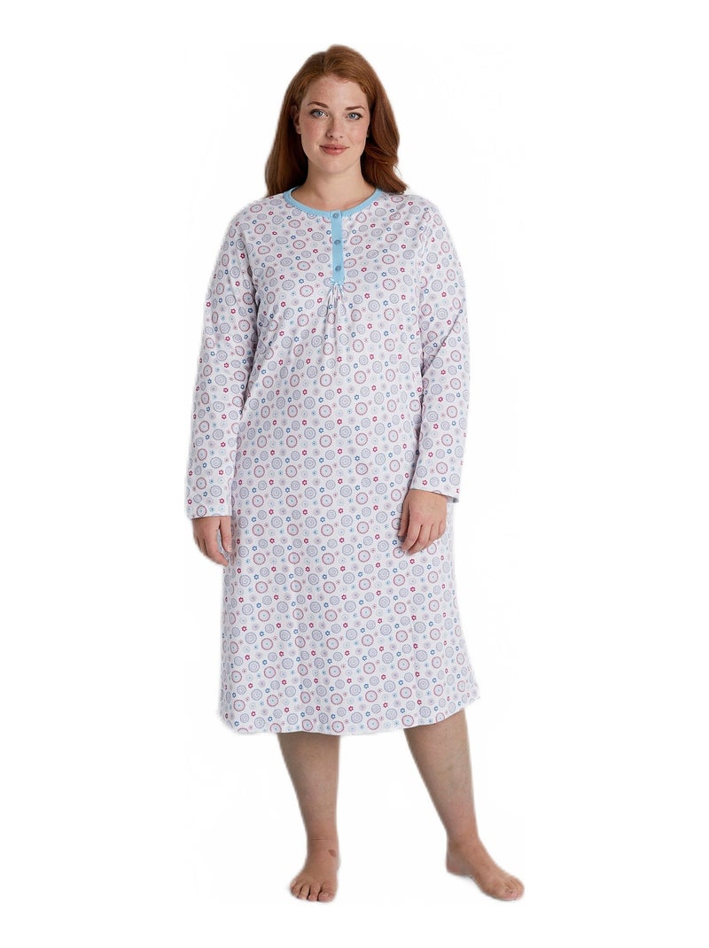 Chemise de nuit mi longue manches longues Bleu - Kiabi