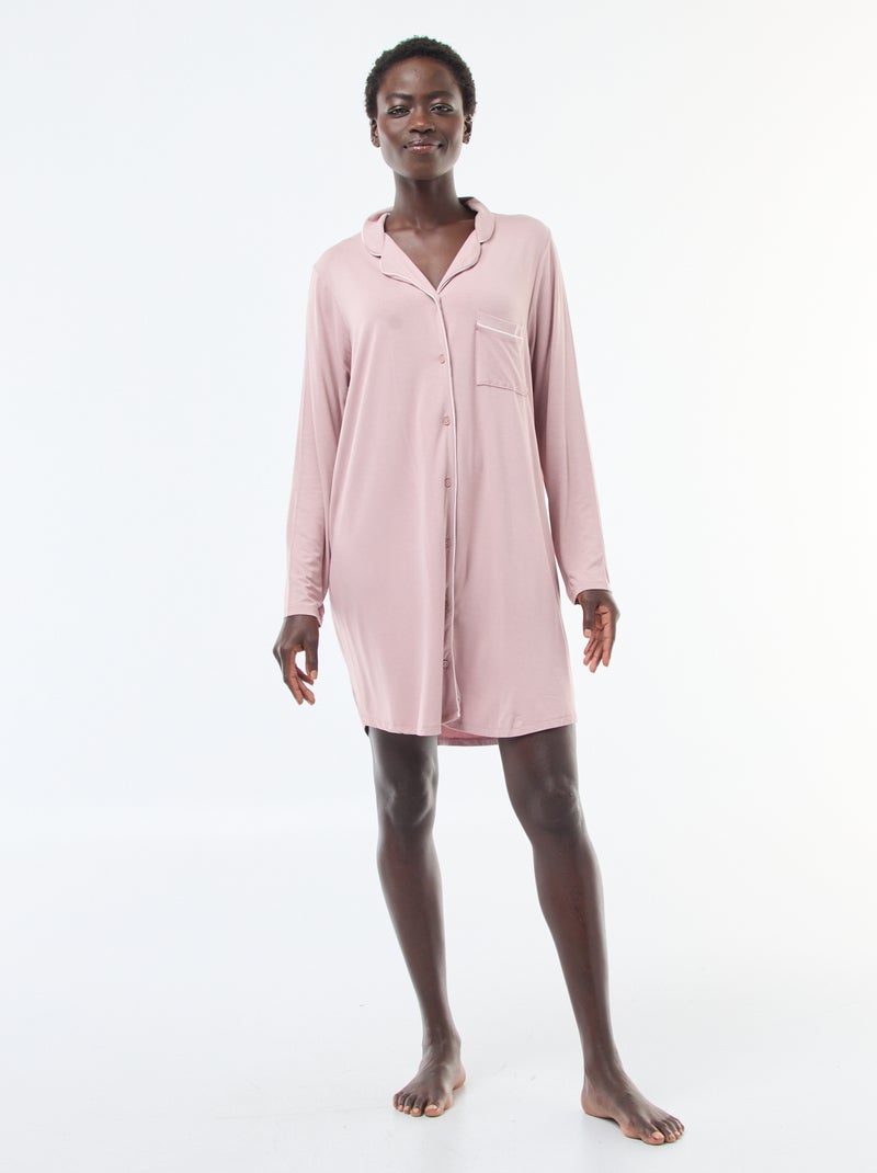 Chemise de nuit mi-longue uni Rose - Kiabi