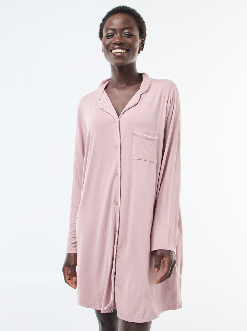 Chemise de nuit mi-longue uni Rose - Kiabi