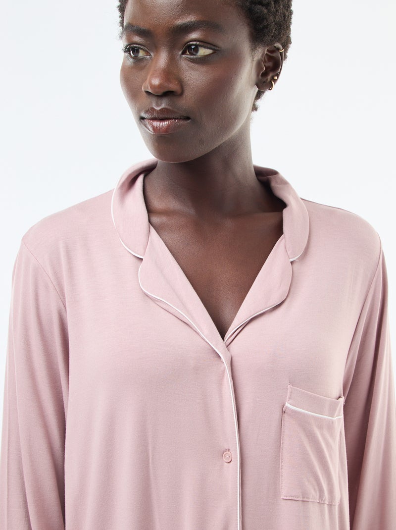 Chemise de nuit mi-longue uni Rose - Kiabi