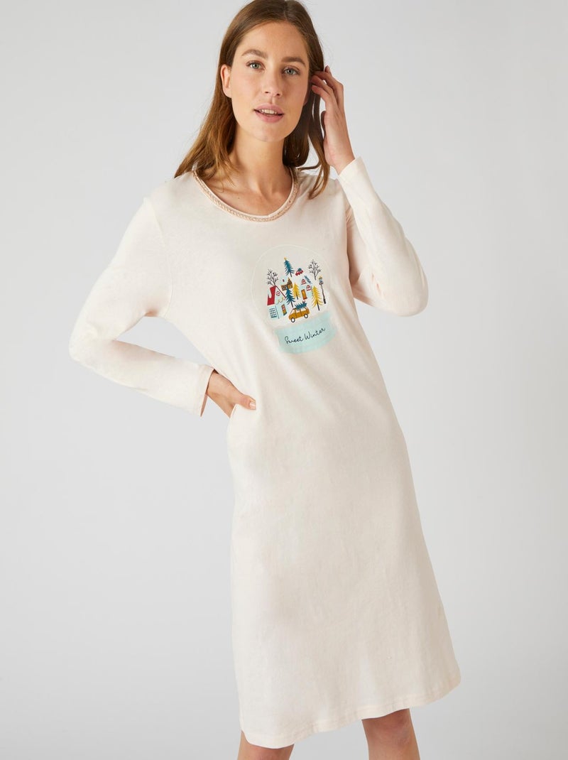 Chemise de nuit Noël maille jersey pur coton peigné - Damart Rose - Kiabi