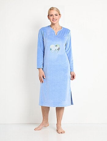 Chemise de nuit polaire mi-longue brodée - Afibel