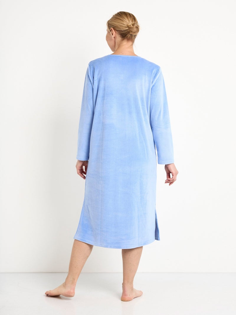 Chemise de nuit polaire mi-longue brodée - Afibel Indigo - Kiabi