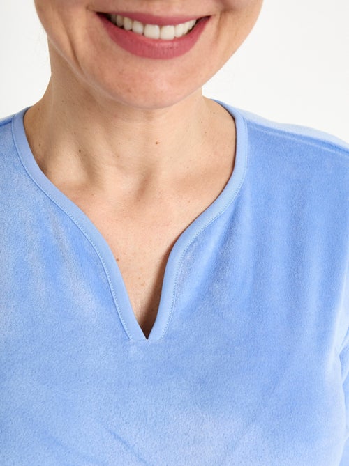 Chemise de nuit polaire mi-longue brodée - Kiabi