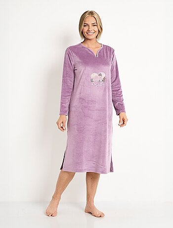 Chemise de nuit polaire mi-longue brodée
