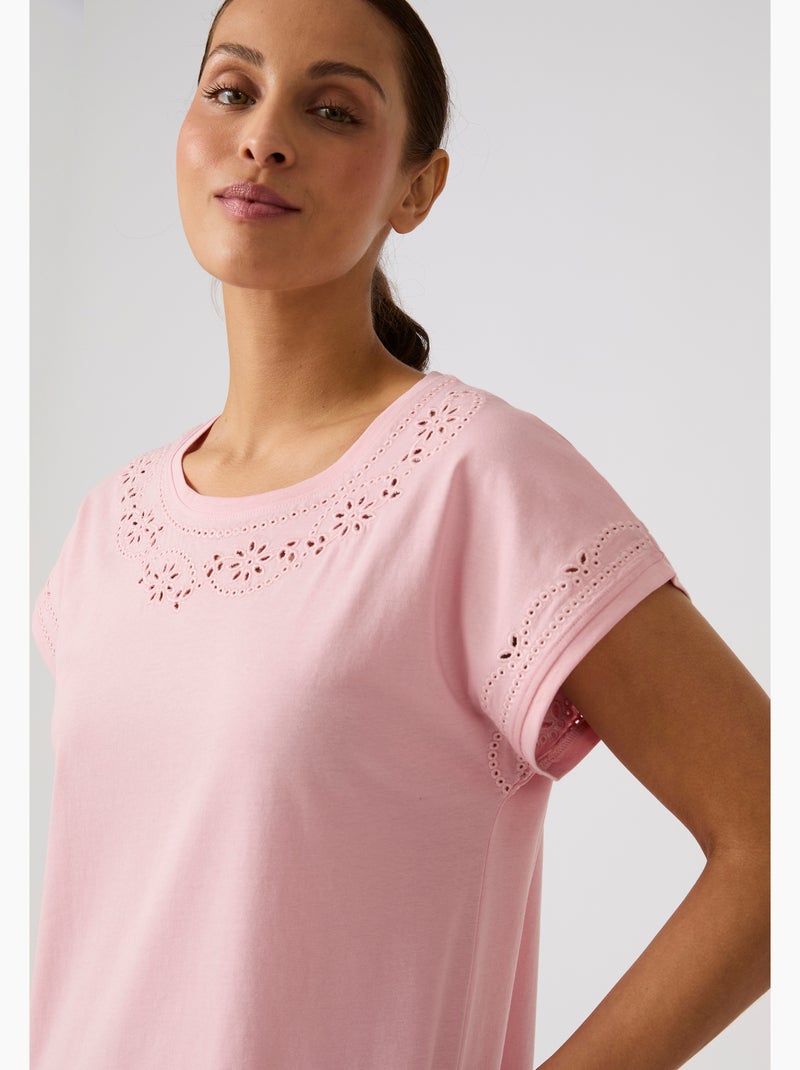 Chemise de nuit pur coton biologique - Damart Rose pâle - Kiabi
