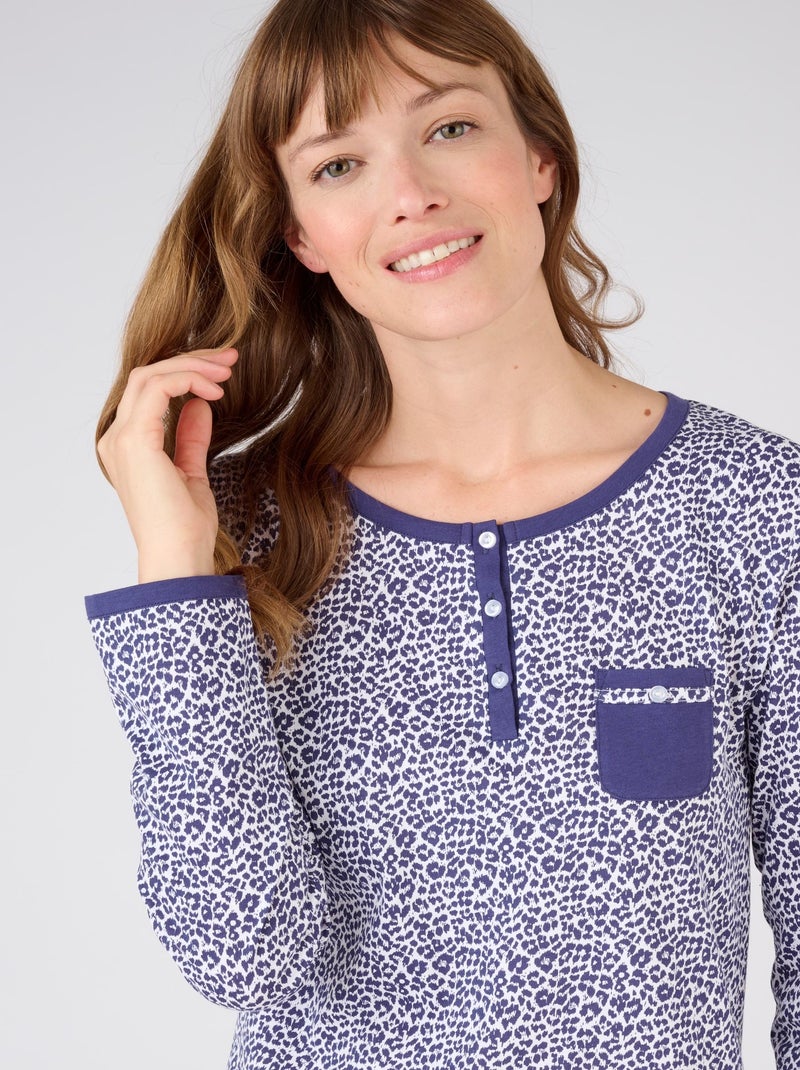 Chemise de nuit pur coton peigné, manches longues - Damart Bleu marine - Kiabi