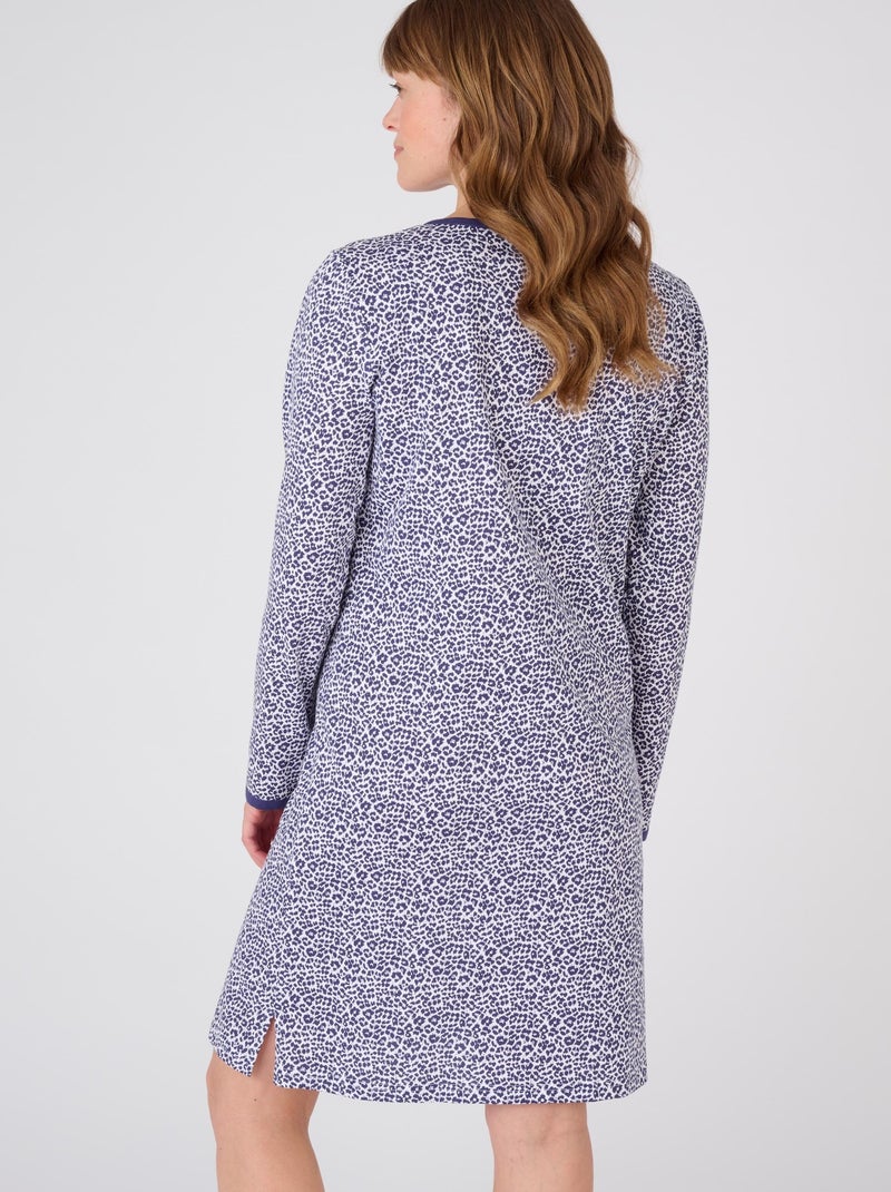 Chemise de nuit pur coton peigné, manches longues - Damart Bleu marine - Kiabi