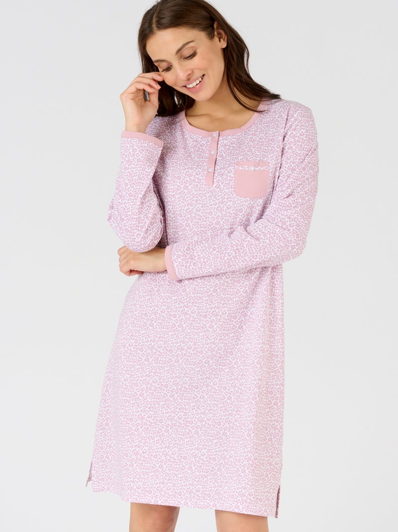 Chemise de nuit pur coton peigné, manches longues - Damart Violet - Kiabi