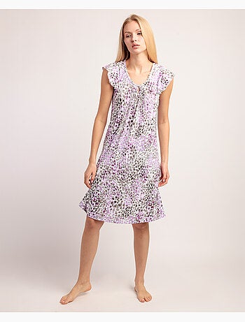 Chemise de nuit rose à manches tombantes et imprimé animal pour femme ADMAS GARDEN