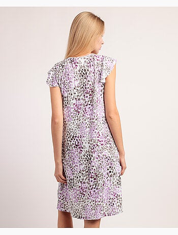 Chemise de nuit rose à manches tombantes et imprimé animal pour femme ADMAS GARDEN